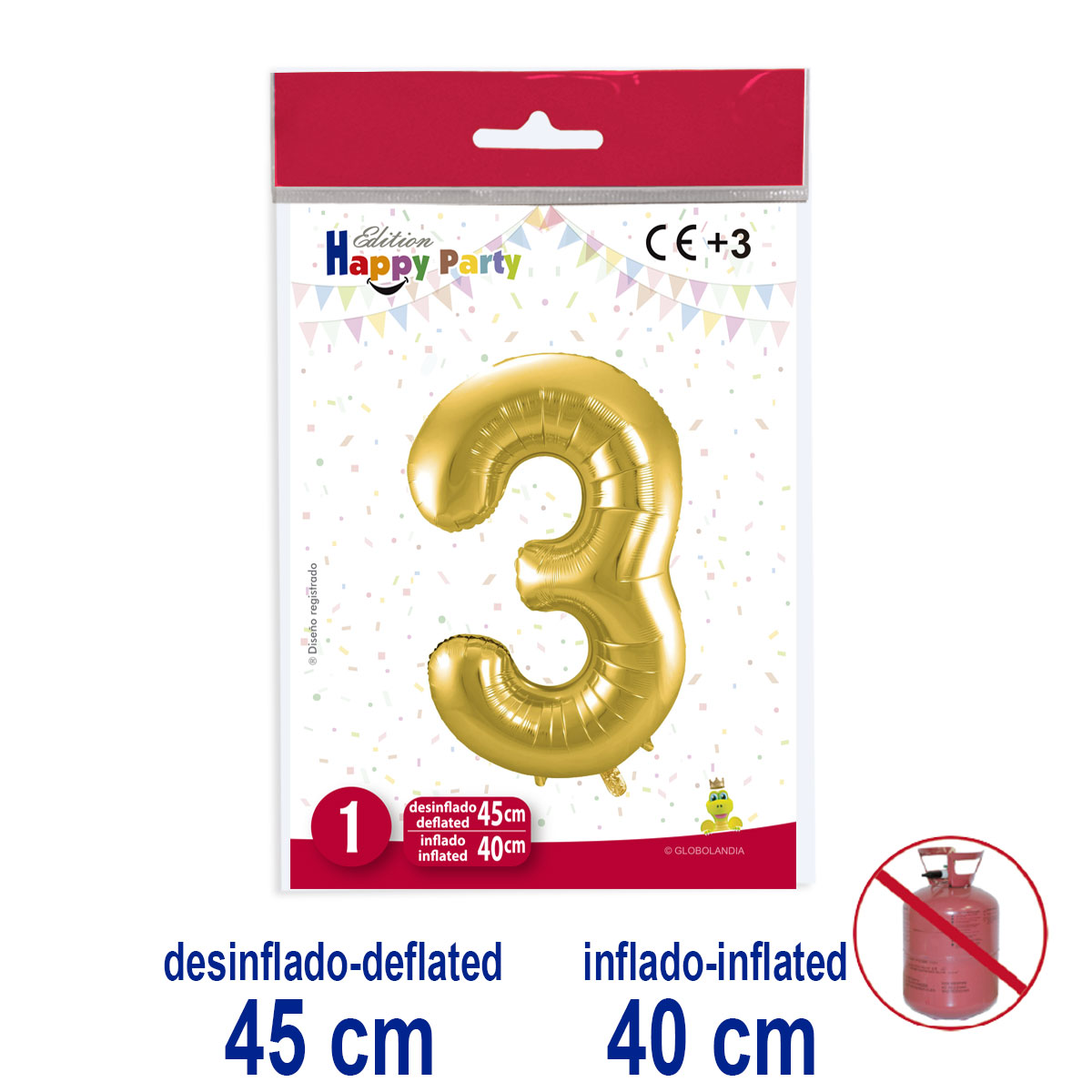 Globo Número 3 de Poliamida Color Oro 45/40 cm