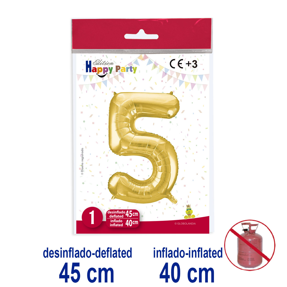 Globo Poliamida Número 5 Color Oro 45/40 cm