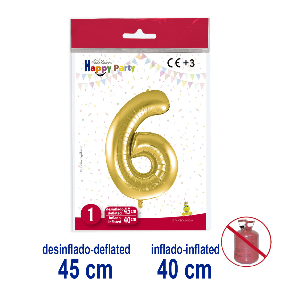 Globo Número 6 de Poliamida Color Oro 45/40 cm