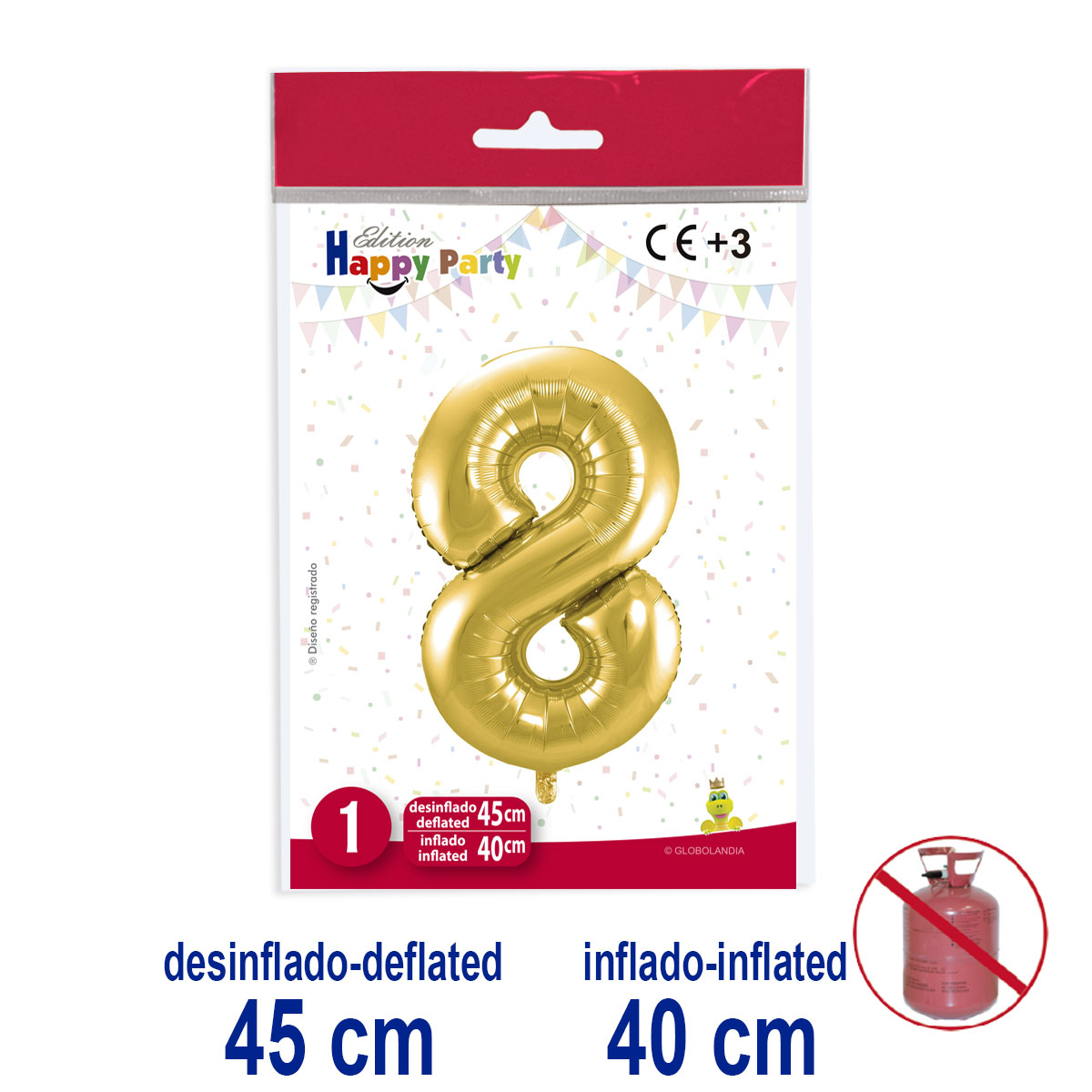 Globo Número 8 de Poliamida Color Oro