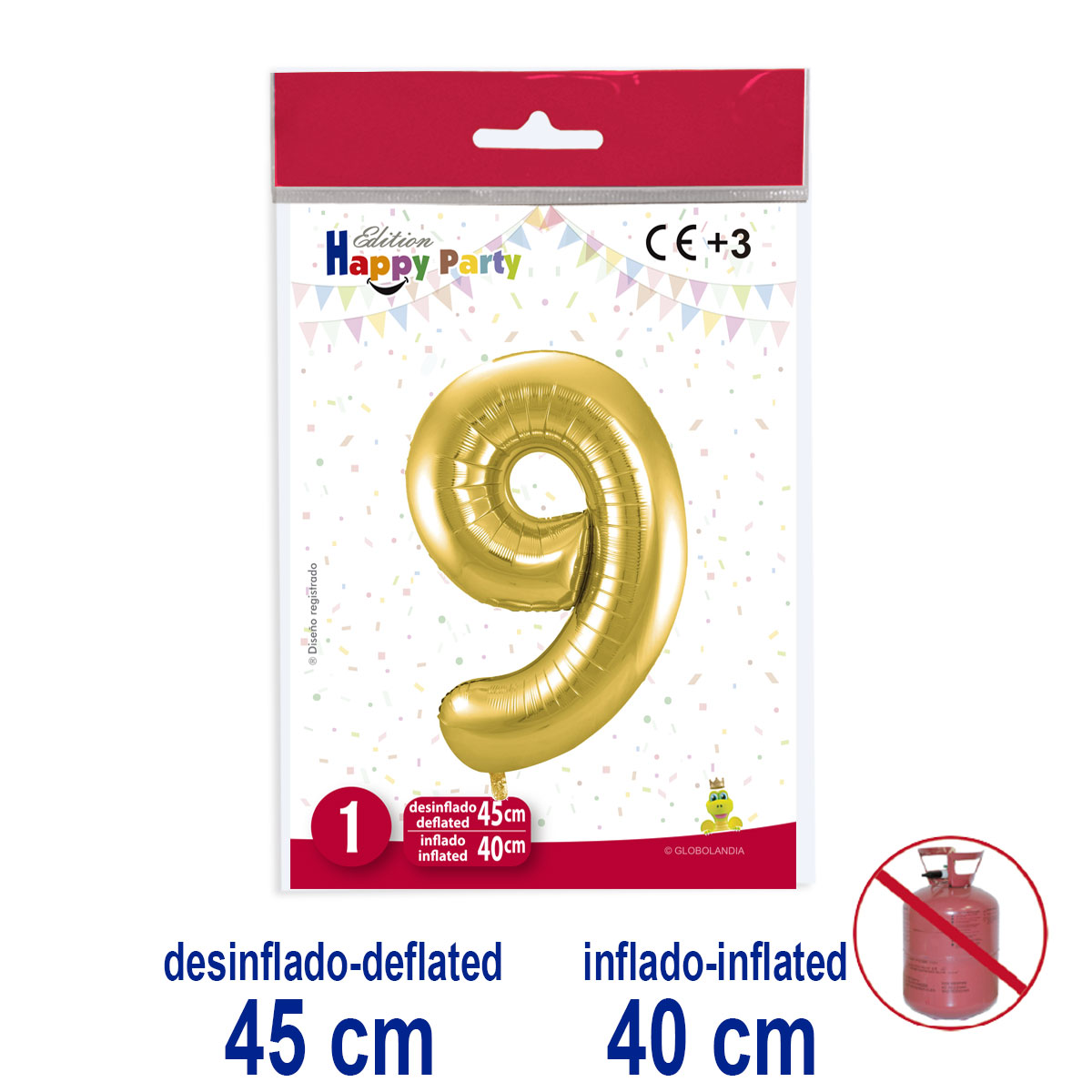 Globo Número 9 de Poliamida Color Oro 45/40 cm