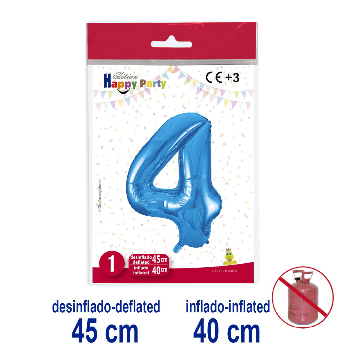 Globo Número 4 de Poliamida Azul 45/40 cm