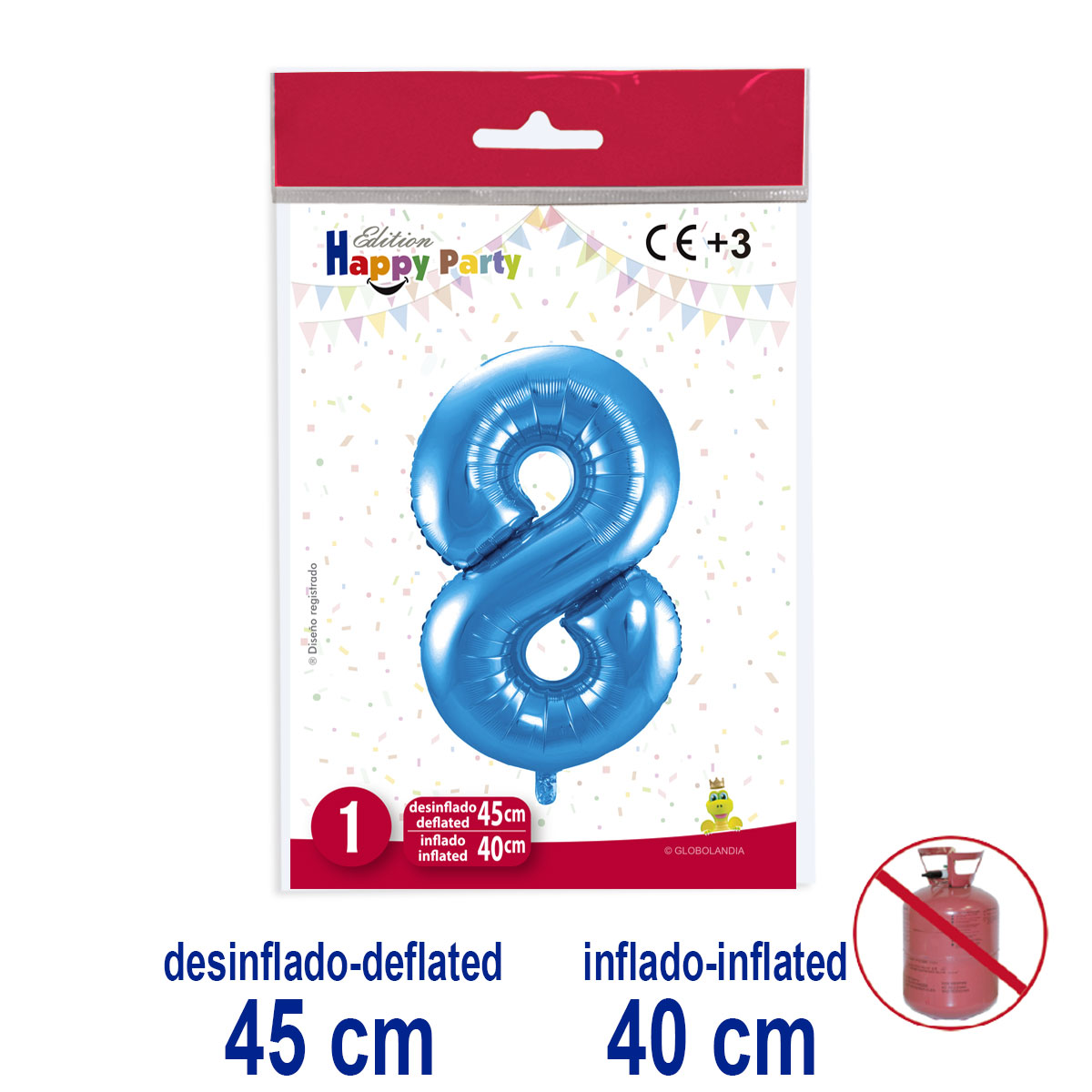 Globo Número 8 de Poliamida Azul 45/40 cm