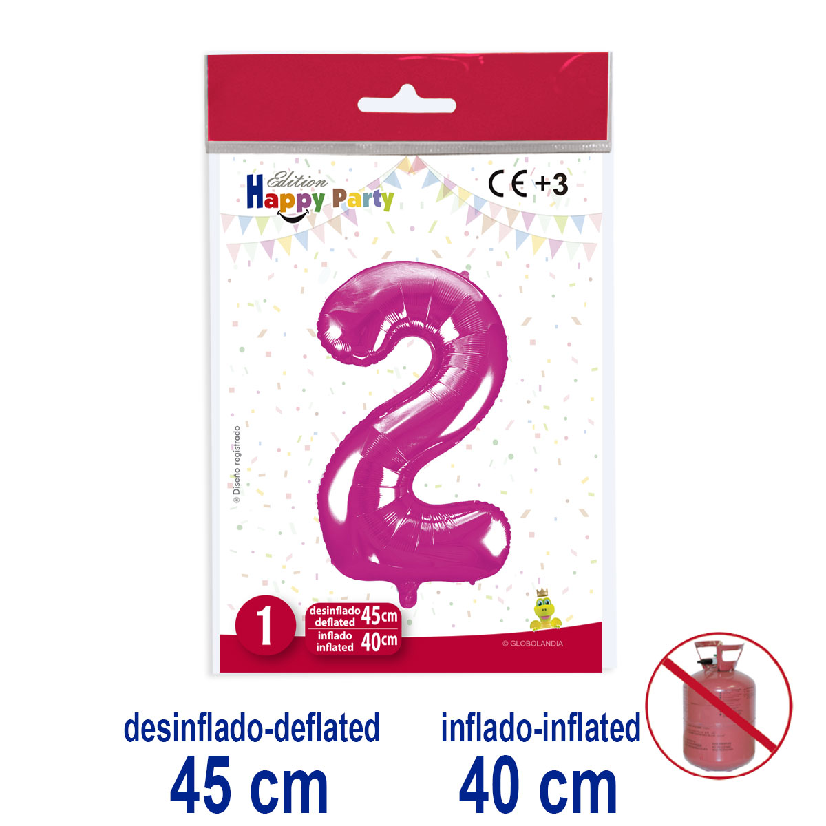 Globo Número 2 Poliamida Rosa 45/40 cm