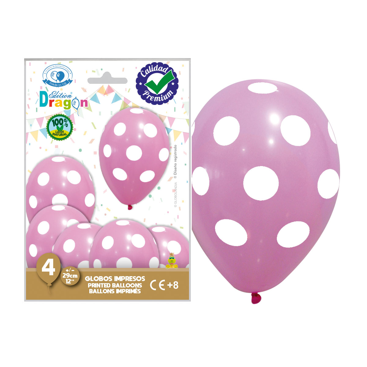 Globos de látex rosa con topos blancos