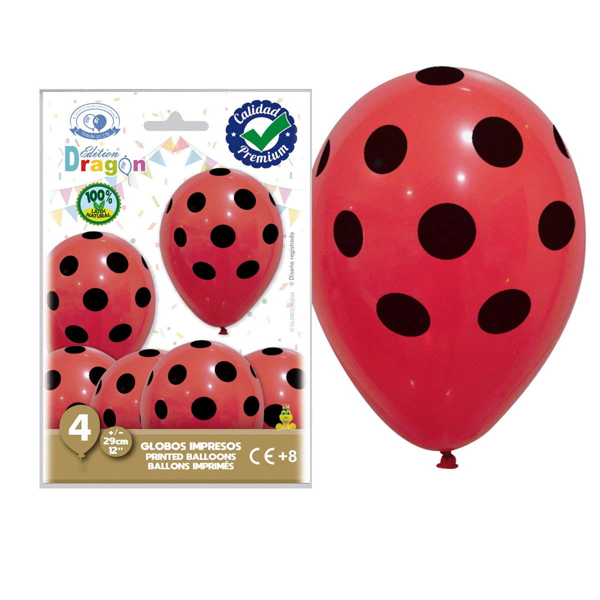 Globos Látex Rojo con Puntos Negros 29cm
