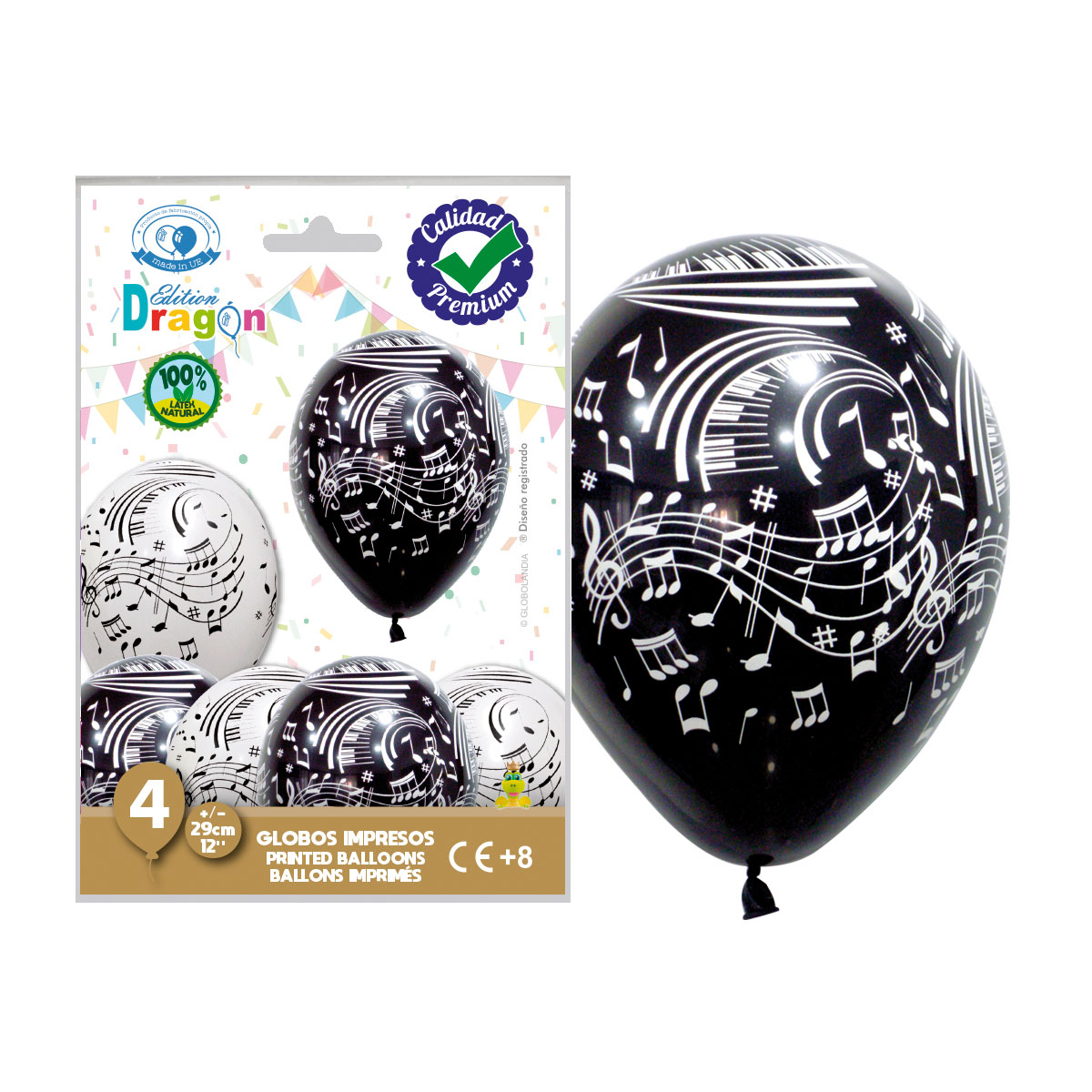 Globos impresos Notas Musicales 12" pastel