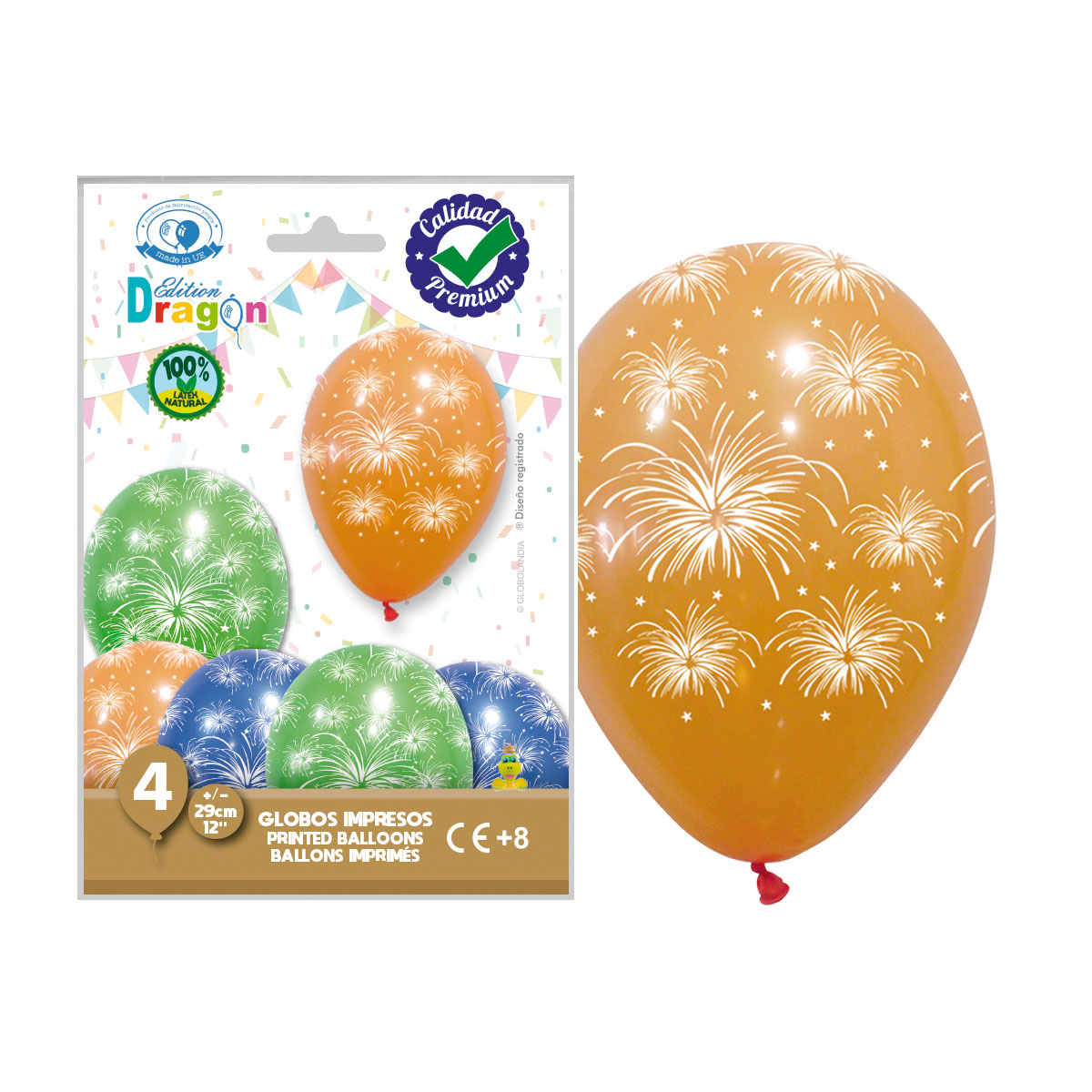 Globos de látex impresos Fuegos Artificiales mix 12" (29cm)