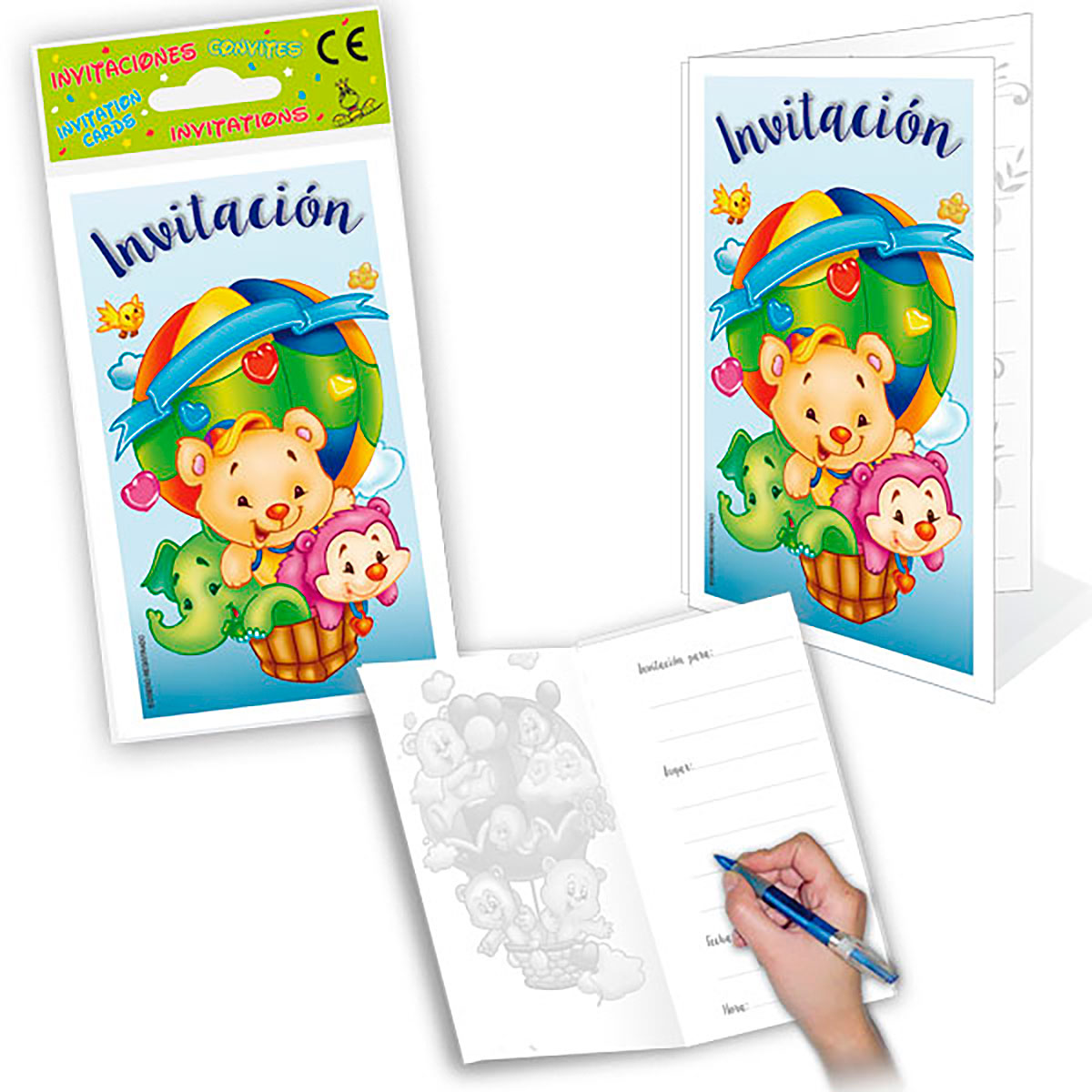 Tarjetas de Invitación Osos en Globo