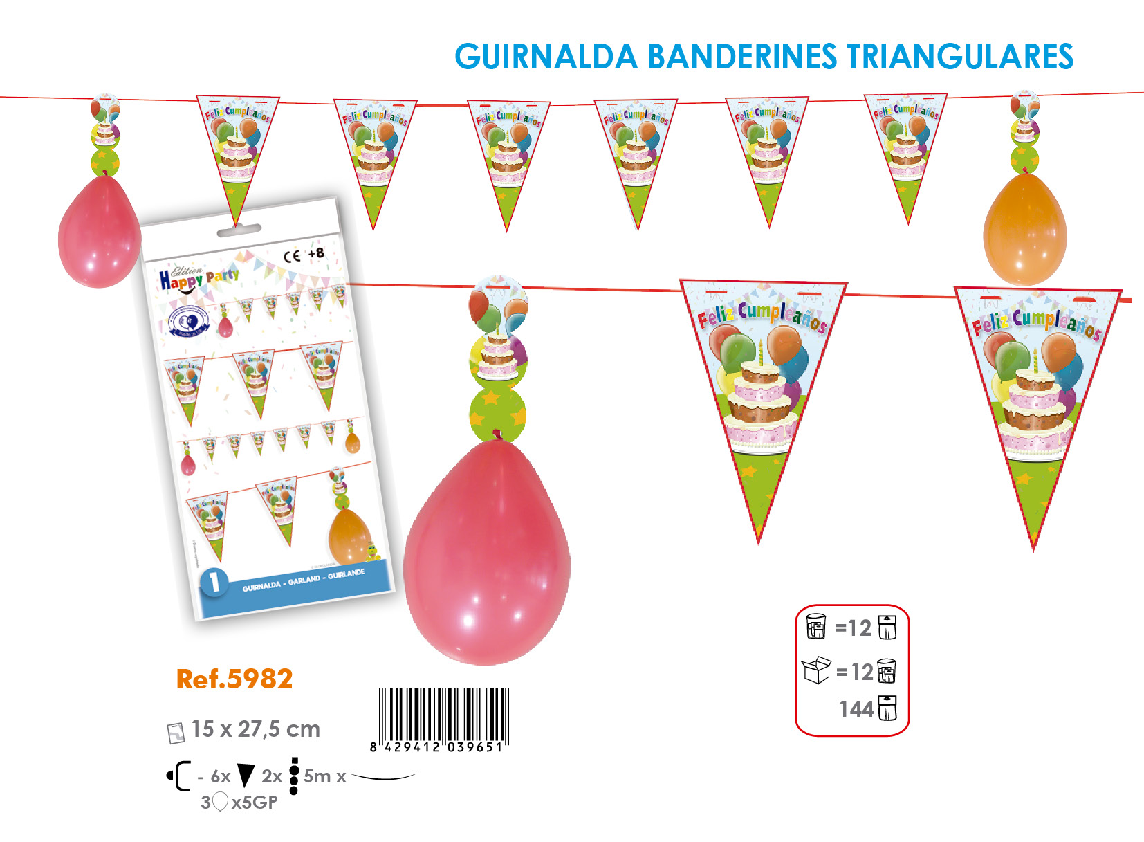 Guirnalda Banderines Tarta Feliz Cumpleaños