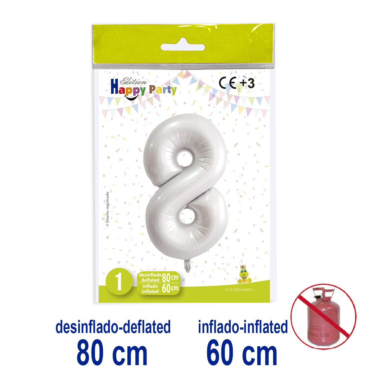 Globo Número 8 de Poliamida Color Perla