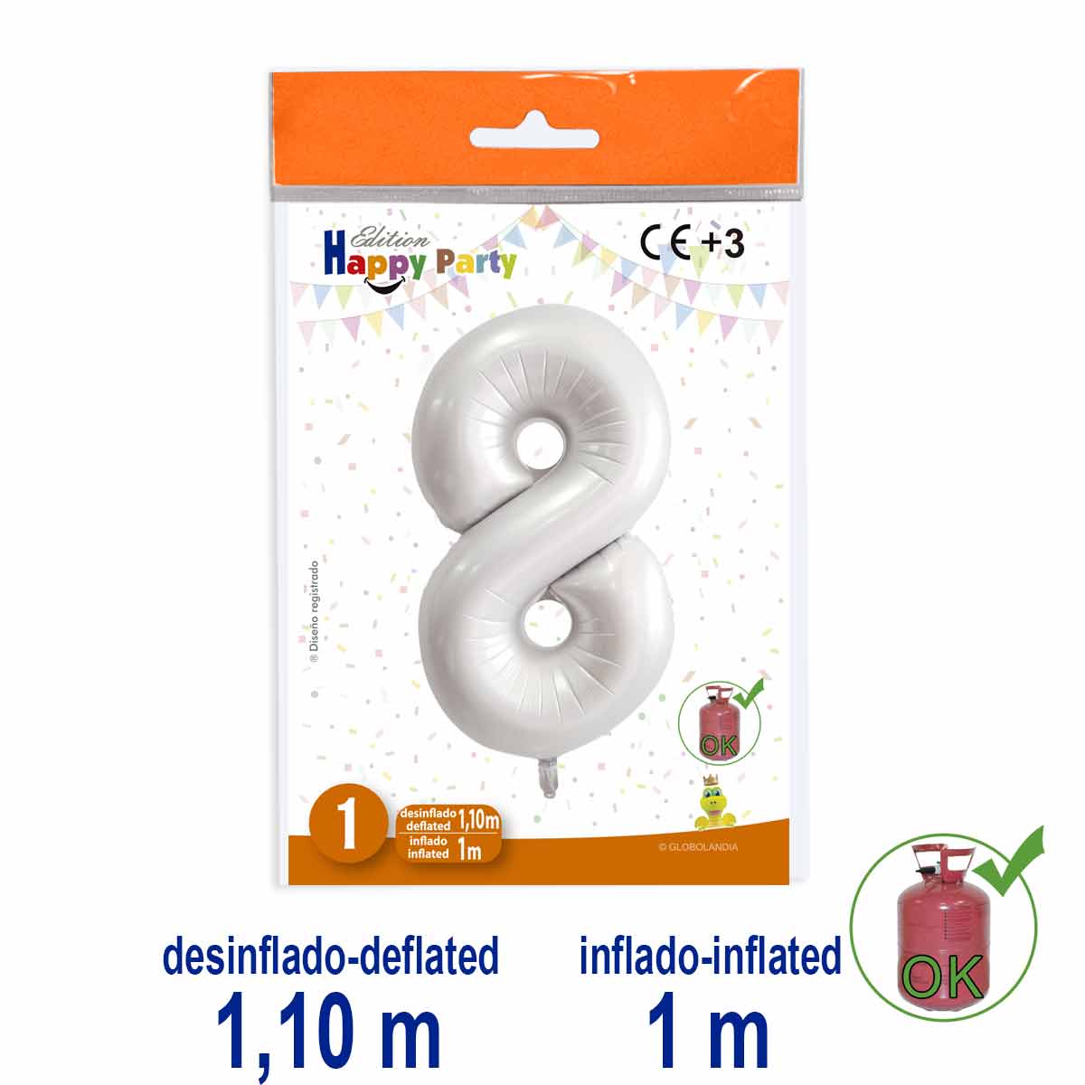 Globo Número 8 Poliamida Color Perla 1 m
