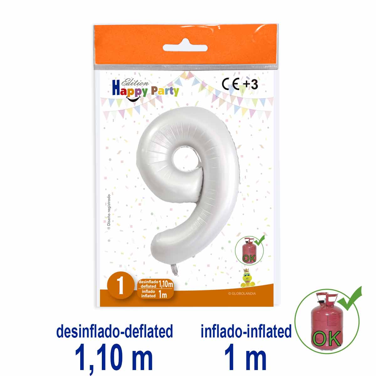 Globo Número 9 de Poliamida Color Perla 1 m