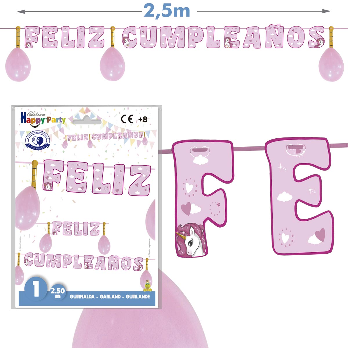 Guirnalda Feliz Cumpleaños Unicornio Fucsia