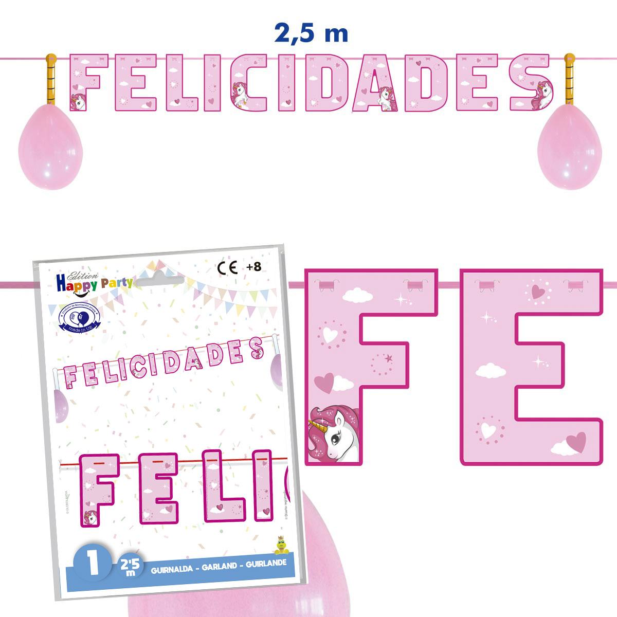 Guirnalda Felicidades Unicornio Fucsia