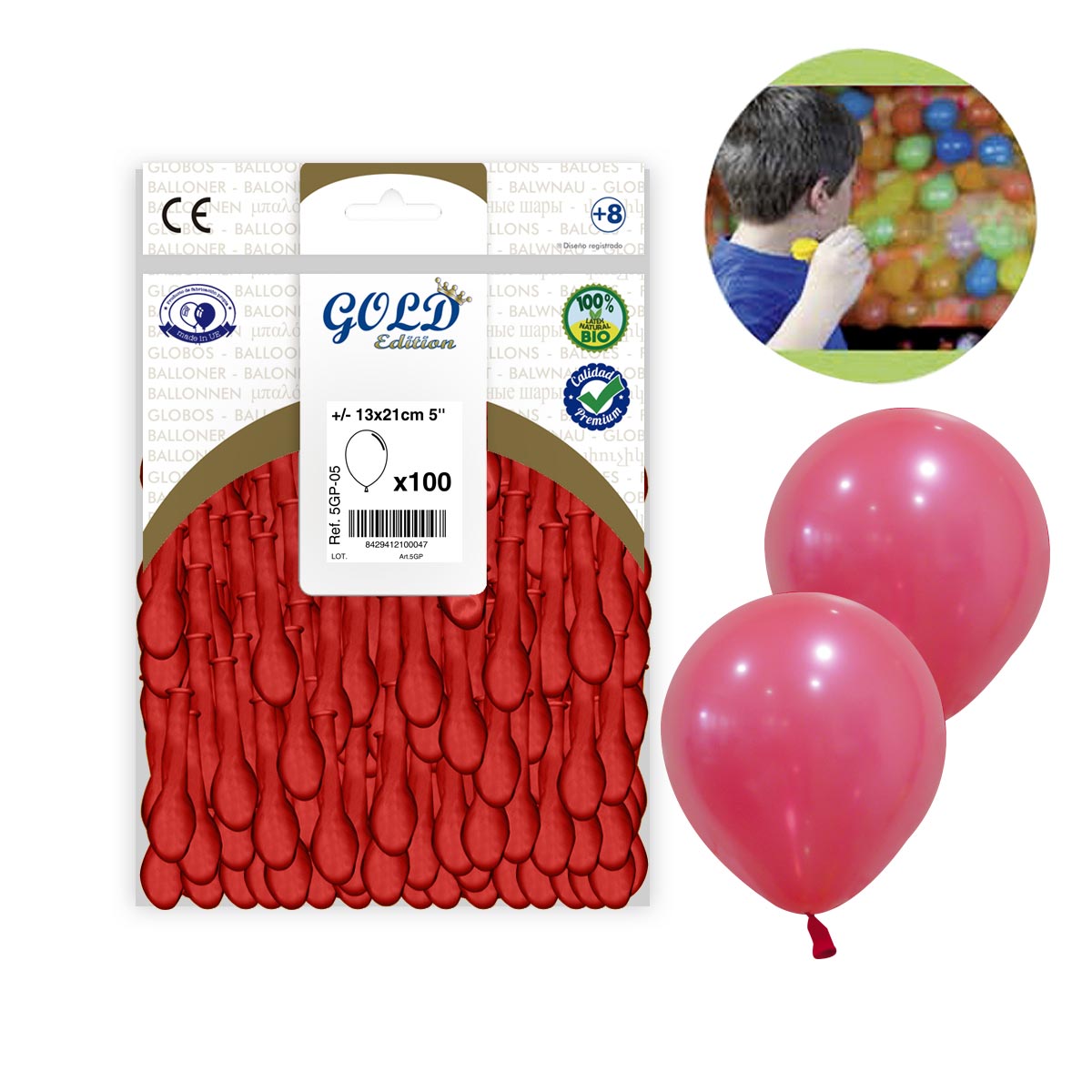 Globo Rojo 5" Liso Bolsa 100 uds
