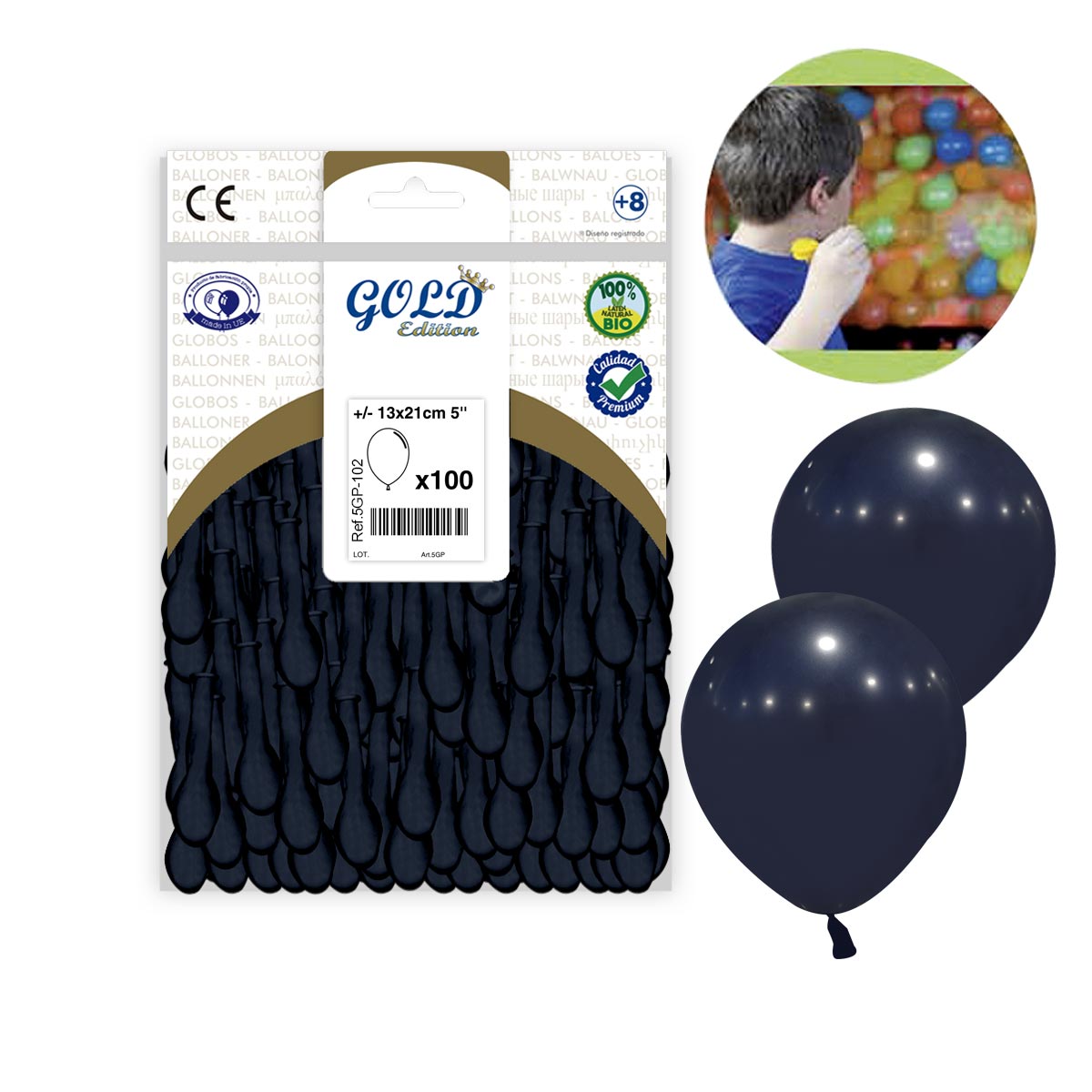 Globos Gold Edition color azul marino 5 pulgadas
