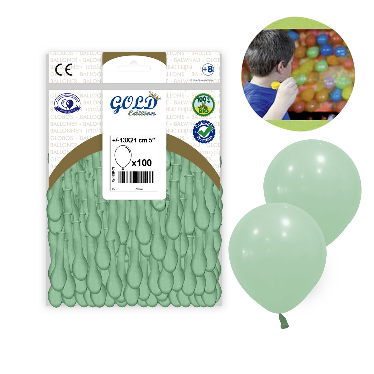Globos Verde Menta Pastel 5" - Bolsa 100 uds