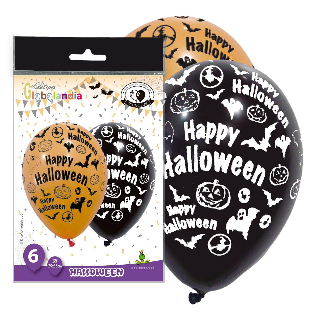 Globos Halloween impresos naranja y negro