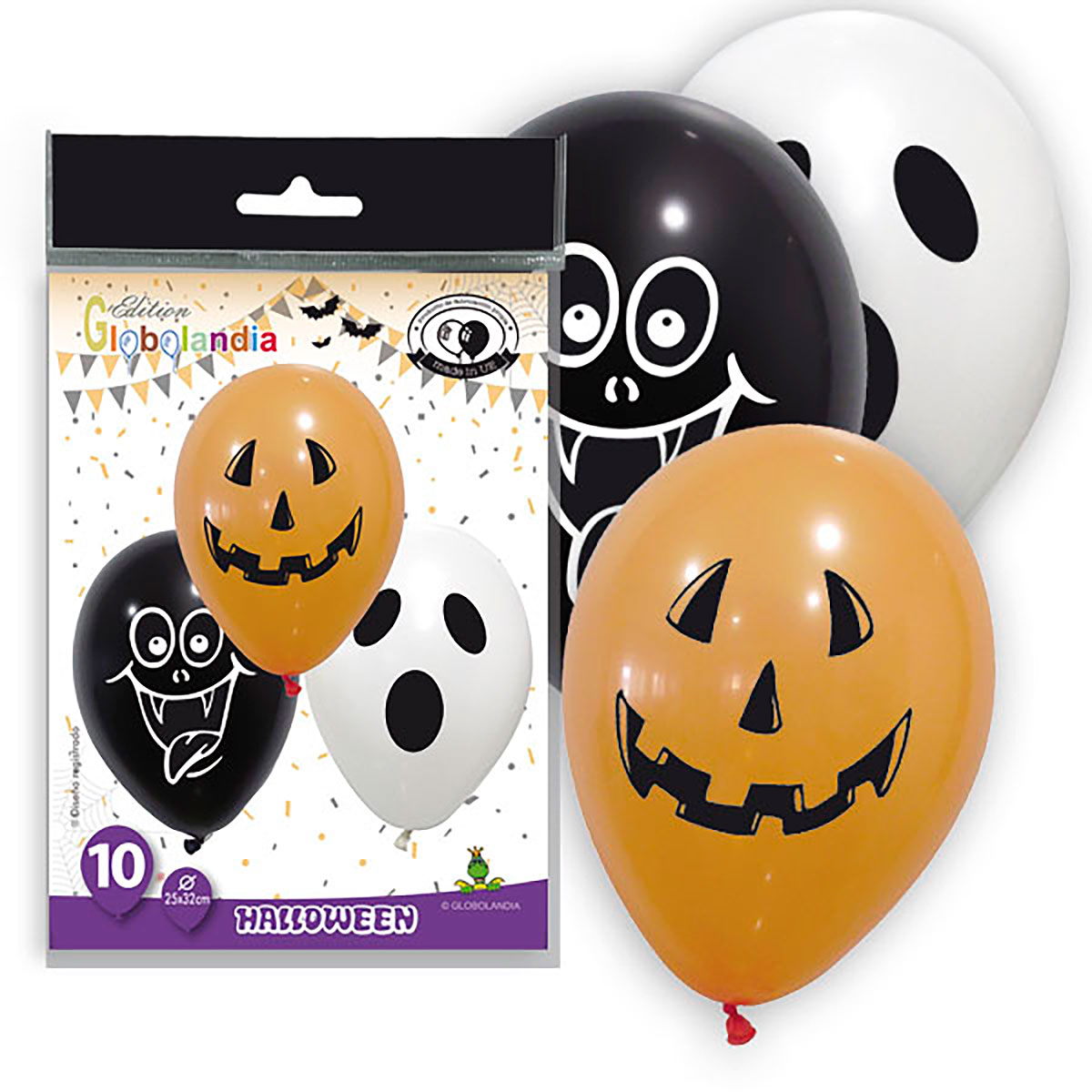 Globos Halloween impresos calabaza y fantasma, bolsa de 10