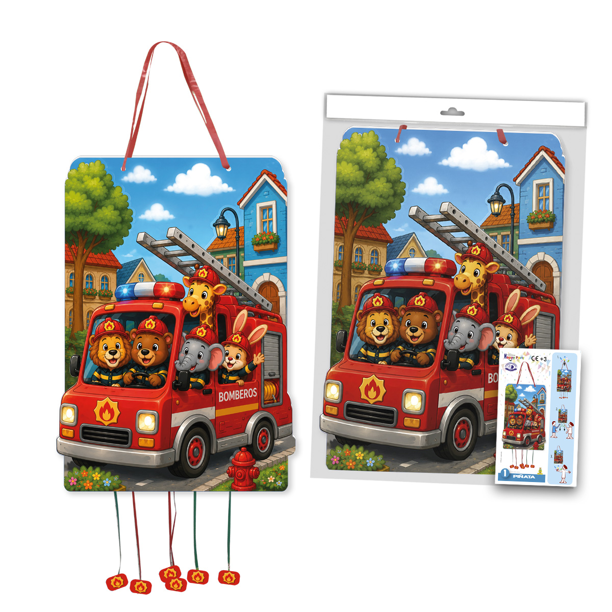 B/ PIÑATA FELIZ CUMPLEAÑOS ANIMALES BOMBEROS