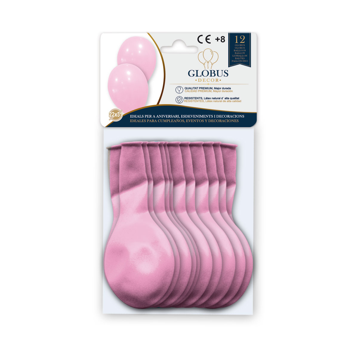 Bolsa 12 globos látex rosa chicle