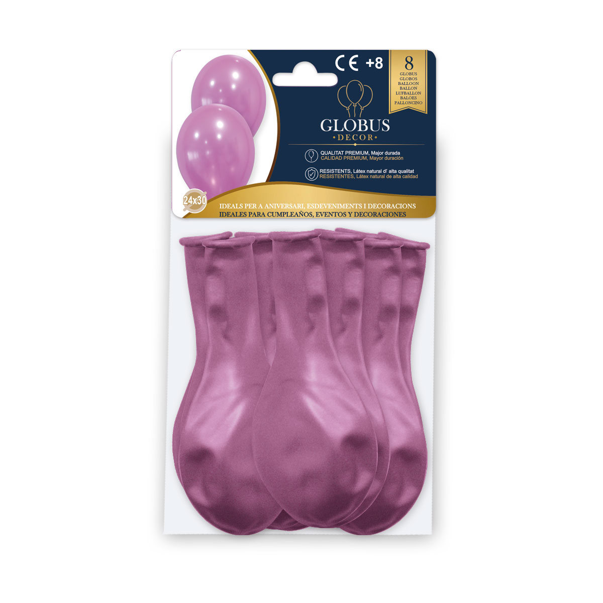 Globos de Látex Rosa Metalizado (Bolsa 8 uds.)