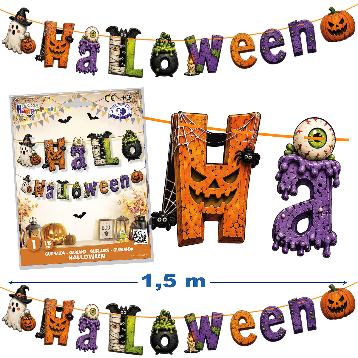 Guirnalda Halloween letras troqueladas 1,5 m