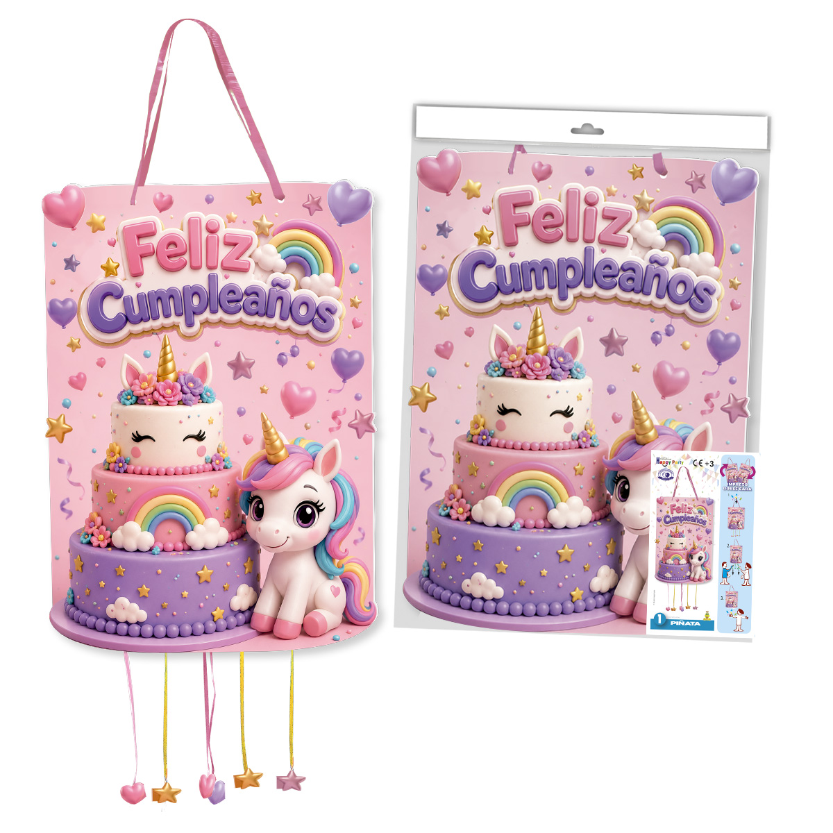 Piñata Mediana Feliz Cumpleaños Unicornio Rosa