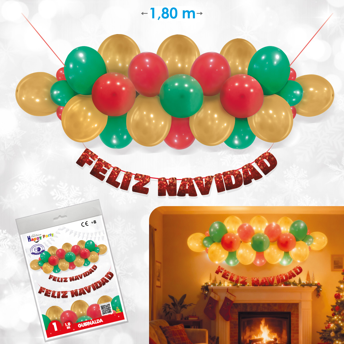 B/ GUIRNALDA GLOBOS ORO VERDE ROJO FELIZ NAVIDAD R.6318-01