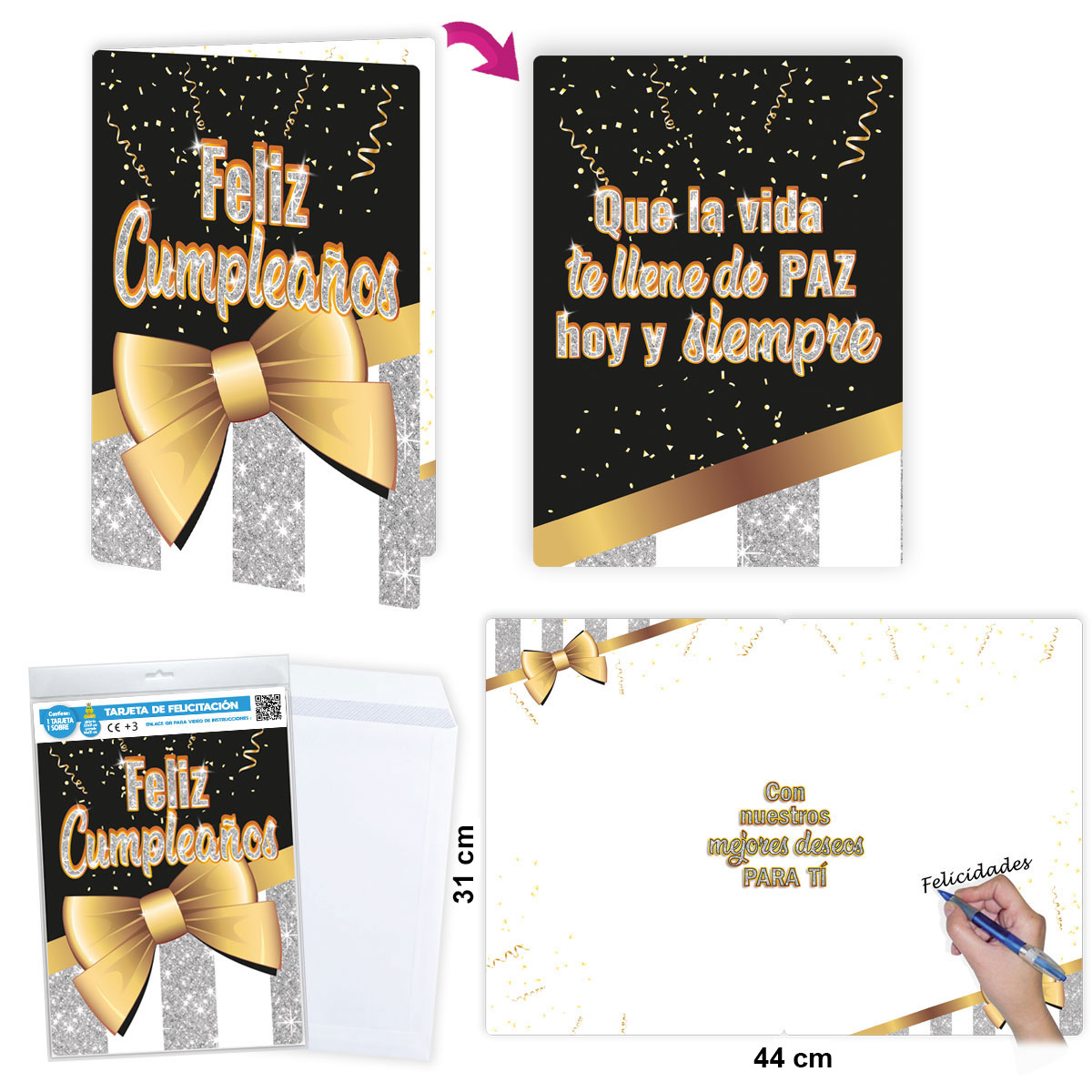 B/ TARJETA F.CUMPLEAÑOS LAZO ORO R.6627-05
