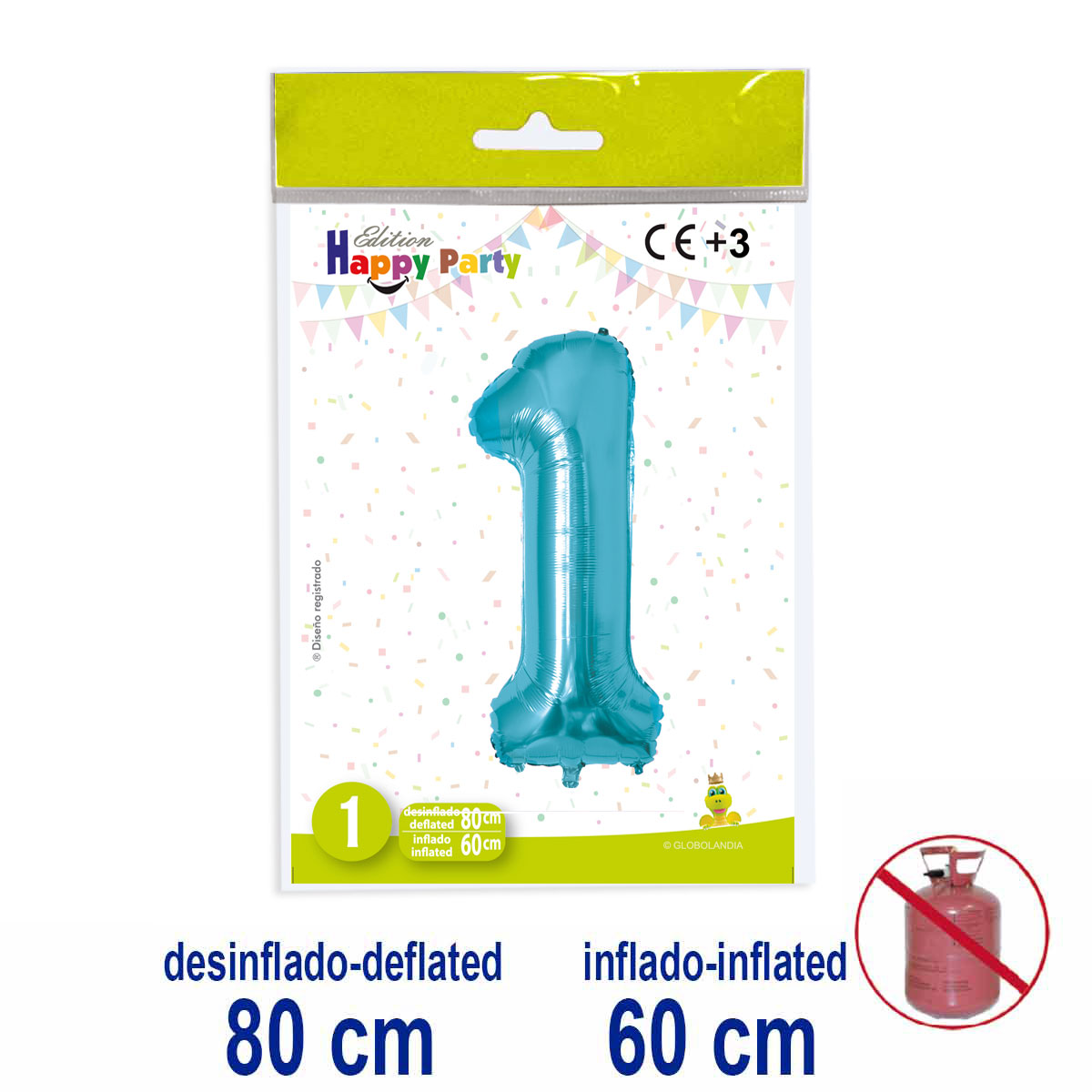 Number 1 Foil Balloon Light Blue 80/60 cm