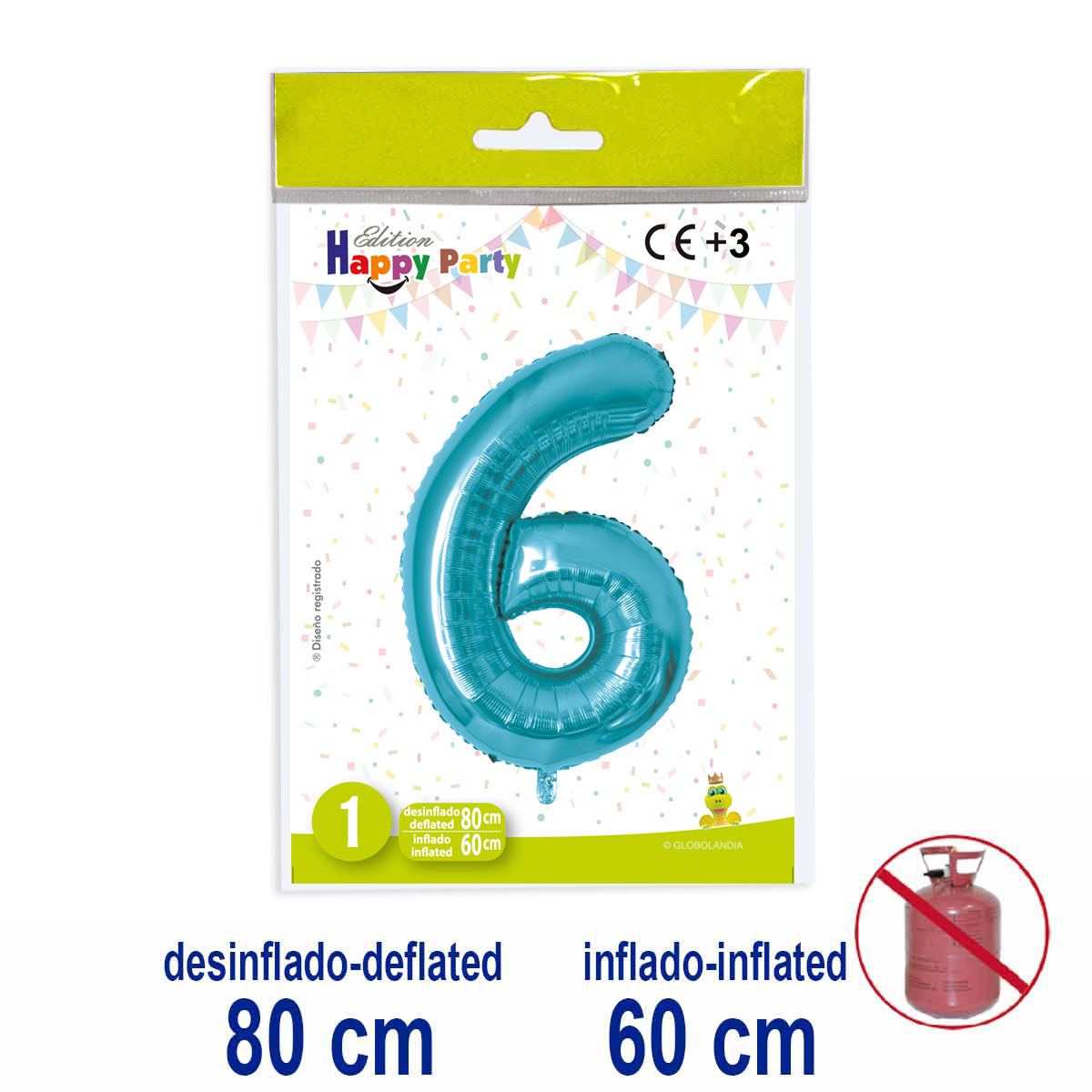 Number 6 Foil Balloon Light Blue 80/60 cm