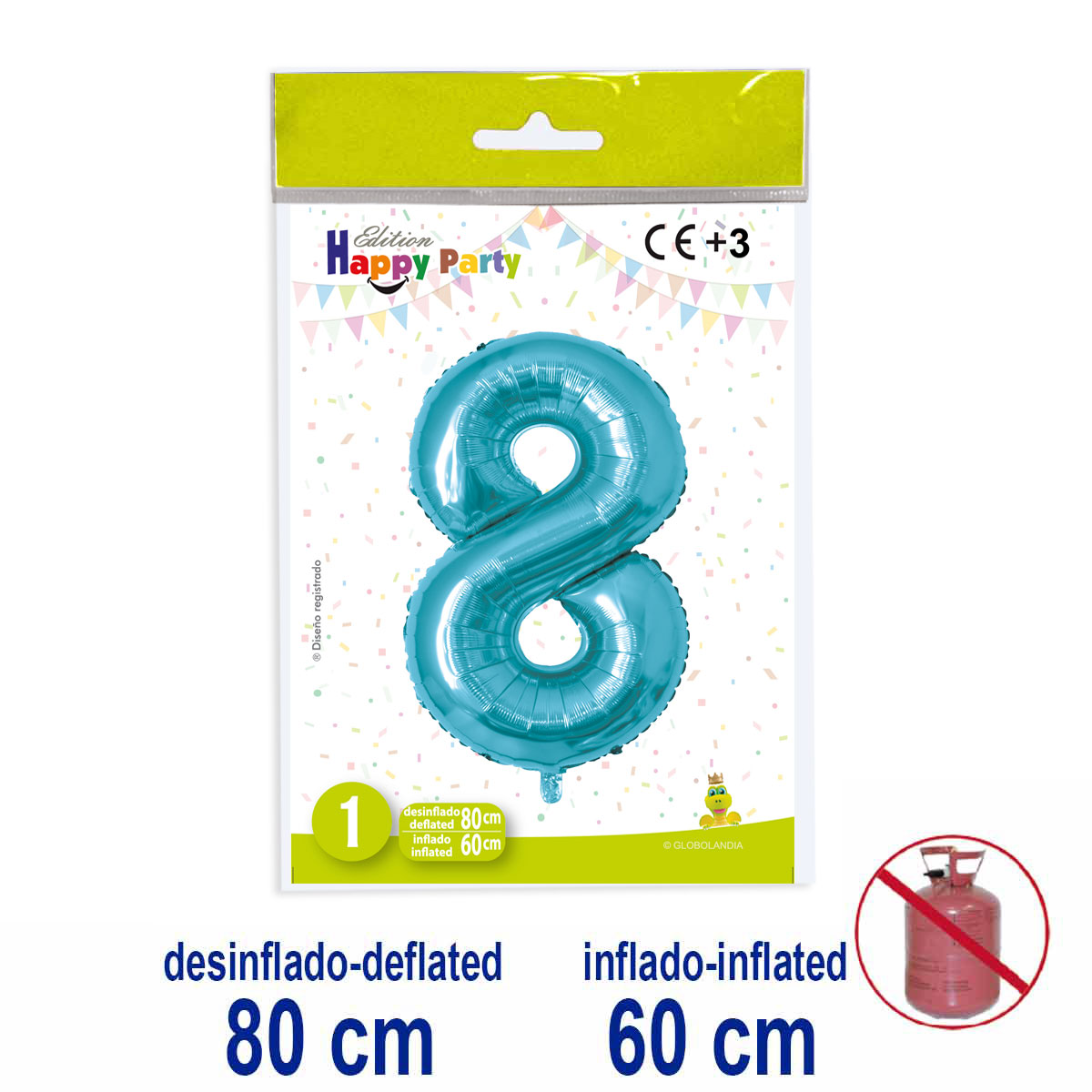 Globo Número 8 de Poliamida Azul Claro 80/60 cm
