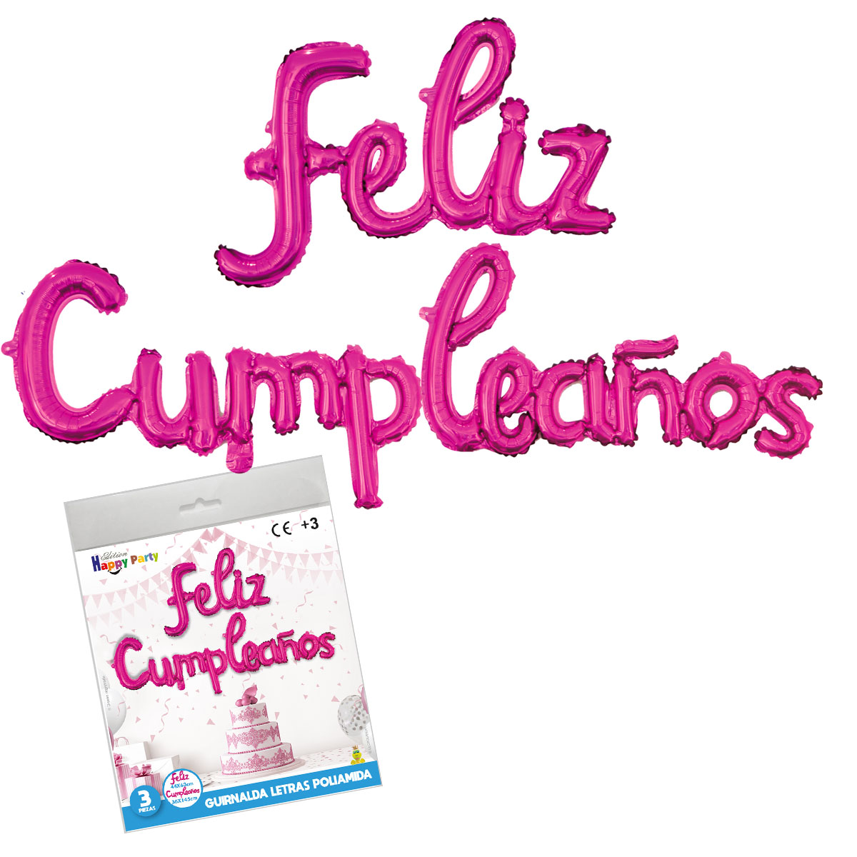 Guirnalda de Letras Feliz Cumpleaños Poliamida Fucsia - 3 piezas