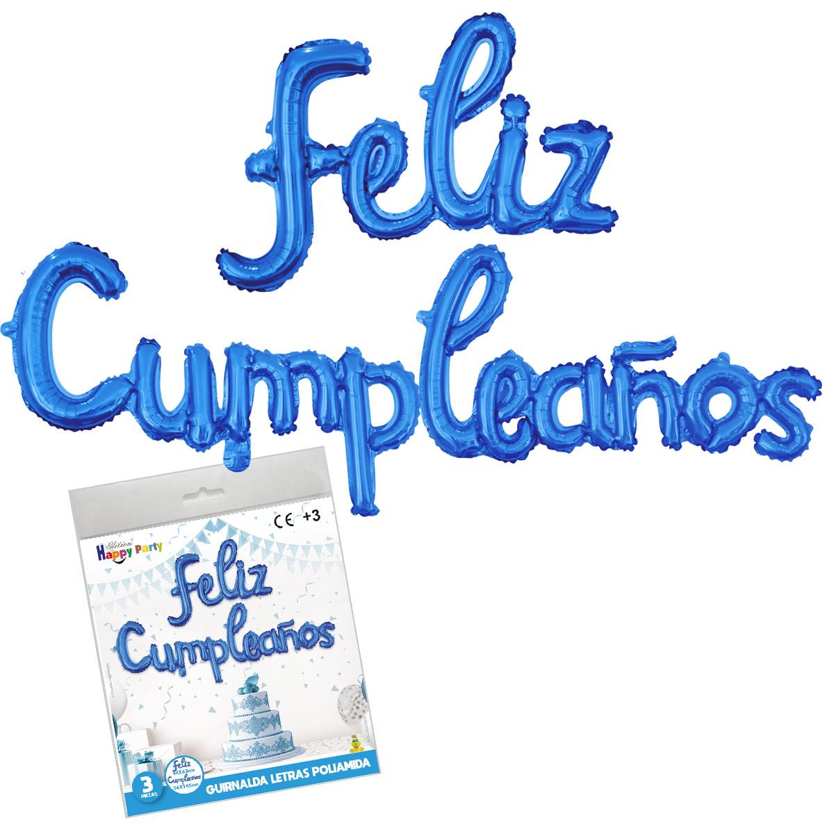 Guirnalda de letras "Feliz Cumpleaños" azul – 3 piezas